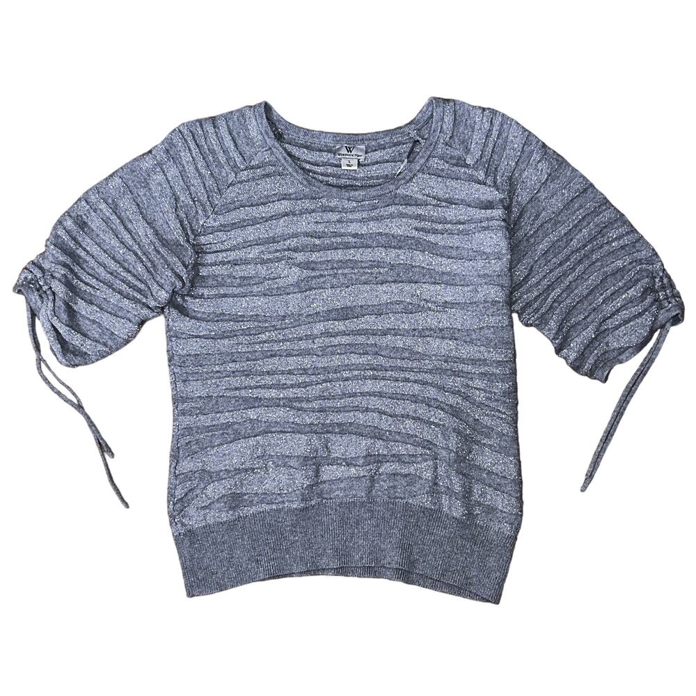Worthington Gray & Metallic Silver 3/4 Tie Sleeve Sweater Large